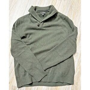 Banana Republic Men Large Shawl Collar Italian‎ 100% Merino Wool Green Sweater